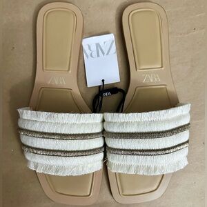 NWT - Zara Fringe Beige Sandals